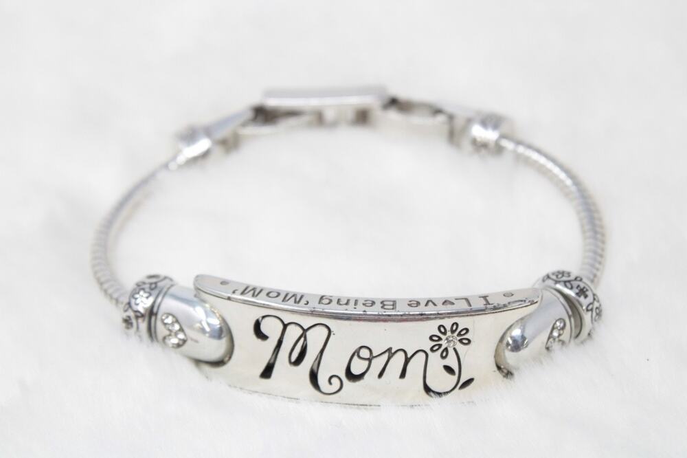 Brighton Mom ID Bracelet Crystals Flowers Snake Chain Extender Retired Keepsake